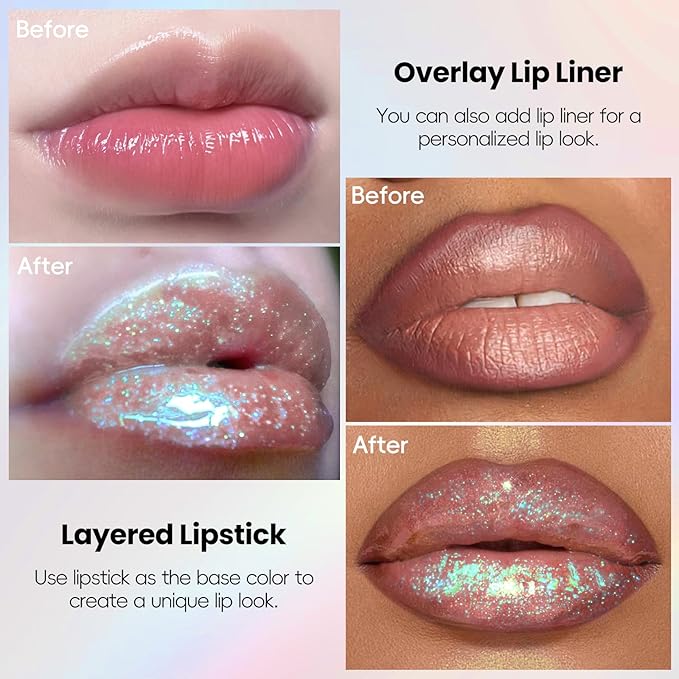 Blue Green Glitter Lip Gloss Liquid Lipstick, Moisturizing Holographic Multichrome Shimmer Tinted Lips Stain Oil Diamond Metallic Lip Gloss, Long Lasting High-Shine Glimmer Lips Makeup05
