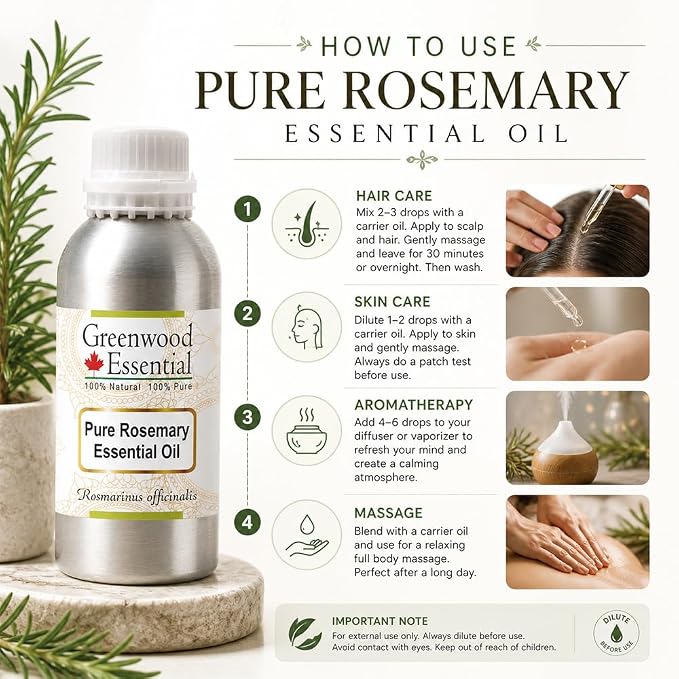 Greenwood Essential Pure Rosemary Essential Oil (Rosmarinus officinalis) Steam Distilled 300ml (10 oz)