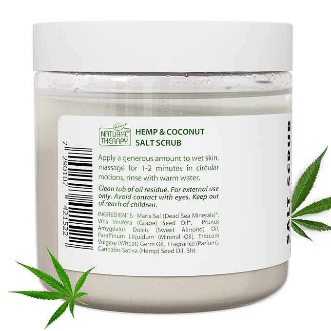 Natural Therapy Hemp & Coconut Salt Scrub – Exfoliating Body Scrub for Women – Moisturizing and Nourishing Skin – with Pure Oils and Dead Sea Minerals (23.28 Oz)