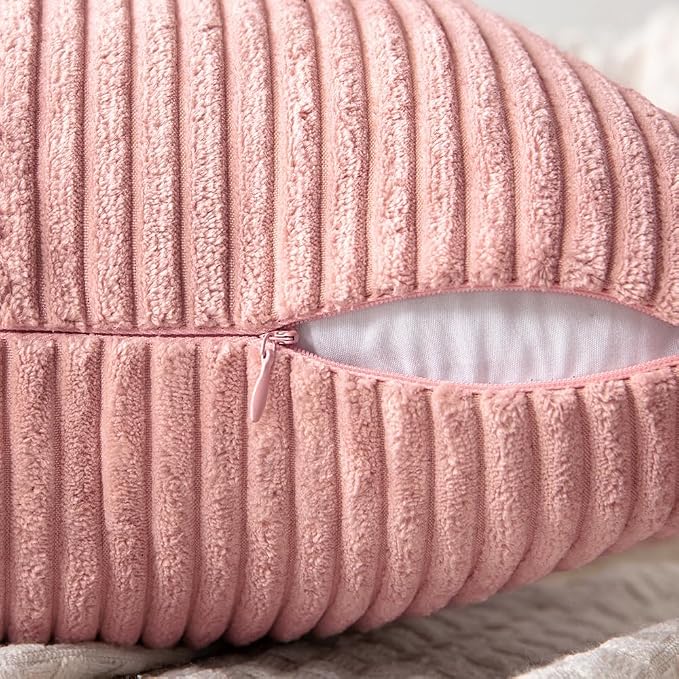 MIULEE Blush Pink Decorative Throw Pillow Covers for Couch 18x18 Inch | 2 Pack, Boho Farmhouse Pillow Covers, Soft Cross Corduroy Patchwork Textured Cushion Cases For Bed Sofa