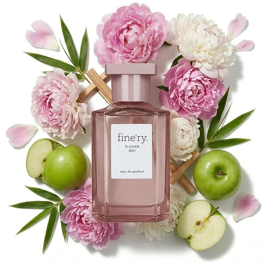 Fine'ry Flower Bed Peony Apple Perfume for Women & Girls - Lush Peony, Green Apple & Blooming Jasmine - Floral, Fresh, Full Size, Long-Lasting Hair & Body Cologne Parfum Fragrance (60mL)