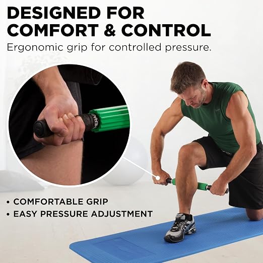 THERABAND Roller Massager+, 19"-21" Retractable Muscle Massage Stick for Full-Body Use, Deep Tissue & Trigger Point Self-Massage, Portable Handheld Fascia Release Tool for Runners, Athletes