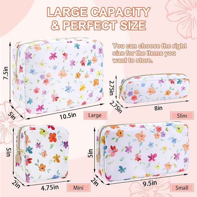 UIXIZQ Waterproof Mini Floral Makeup Bag Pouch for Purse,Nylon Flower Cosmetic Travel Bag Small Preppy Toiletry Organizers for Women Girl,Cute Zipper Pouch Coin Purse for Work(Mini Colorful-Flowers)