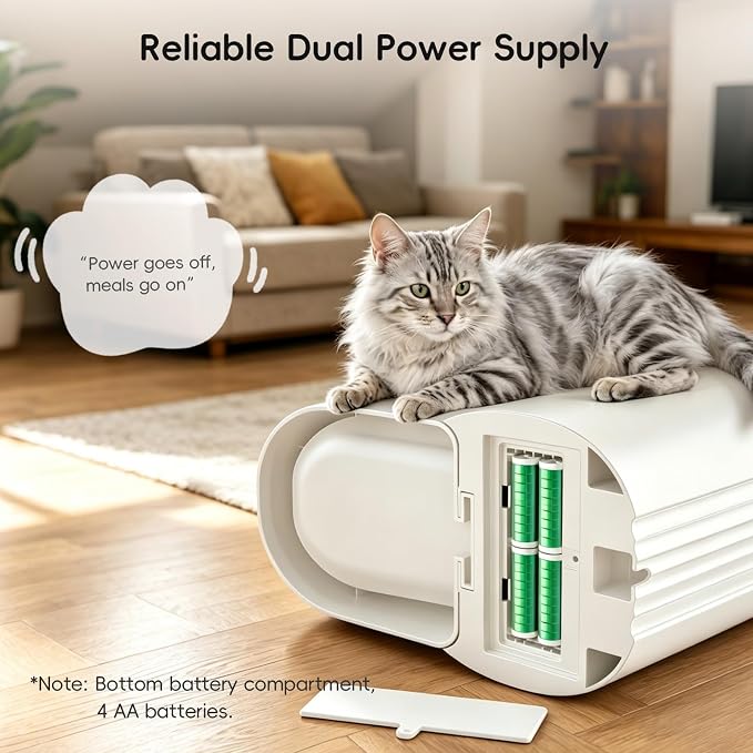 Automatic Cat Feeder, 4L/17 Cups Timed Dispenser for Cats & Dogs | Programmable 1-6 Meals & 1-9 Portions Daily, Stainless Steel Bowl, Anti-Jam Design, Dual Power Supply & Lock-Fresh Tech