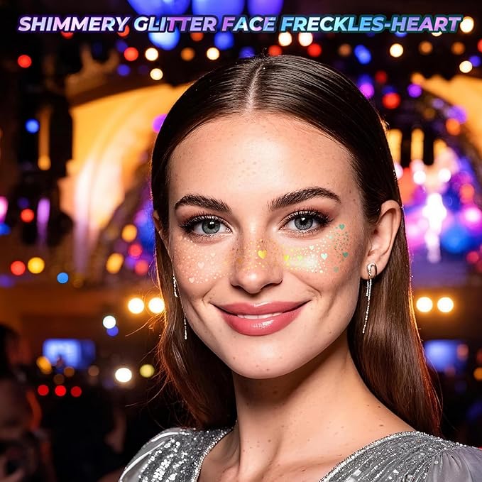 Holographic Glitter Freckles, Glitter Freckles Face Tattoo,Sparkle Makeup Patches,Face Glitter for Hallowmas Christmas,10pcs