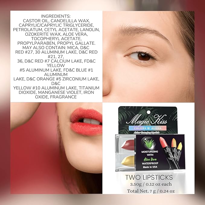 Magic Kiss Color Changing Matte Lipstick set, Long Lasting Nutritious Lips Moisturizer Magic Temperature Color Change Lip Balm with Aloe Vera PH Lipstick MADE IN USA (2 Pack - Gold & Purple)