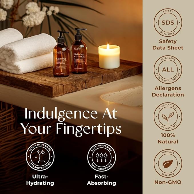 Relaxing Massage Oil & Soothing Massage Oil Set - Aromatherapy Grade Essential Oils Set - 2x200ml - Gya Labs