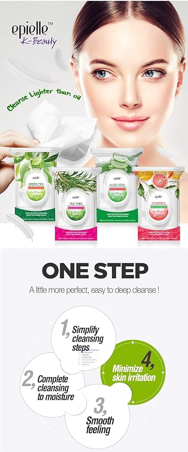 Epielle Cucumber Makeup Remover Wipes, Gentle Daily Facial Cleanser Towelettes, Remove Dirt, Oil & Waterproof Mascara, Stocking Stuffers, 60 Count (Pack of 2)