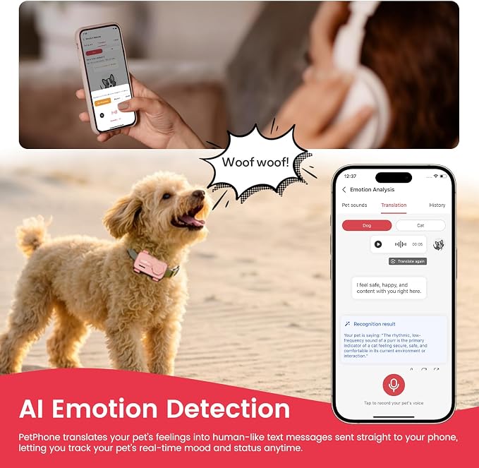 AI-Powered Smartphone for Pets, Support Emotion Detection, 2-Way PetChat | Family&Social Network, Live Geofencing Virtual Fence, Activity Monitor, Play Music, Global Tracking Pet GPS Tracker