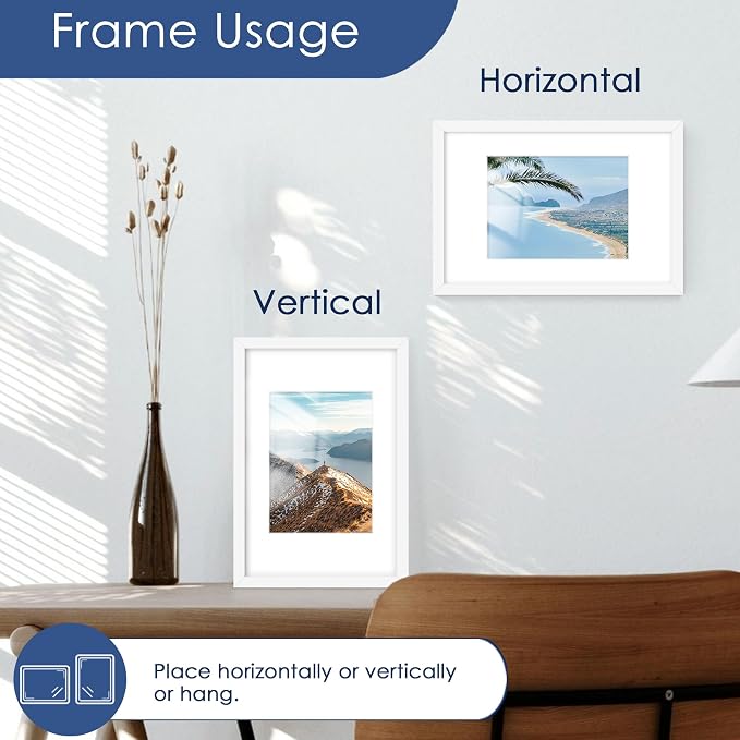 8x12 Picture Frame Set of 6, Wall or Tabletop Display, White | Display 6x8 with Mat or 8x12 Without Mat, Horizontal or Vertical, Gallery Wall Frame Set for Wedding & Room & Home Decor