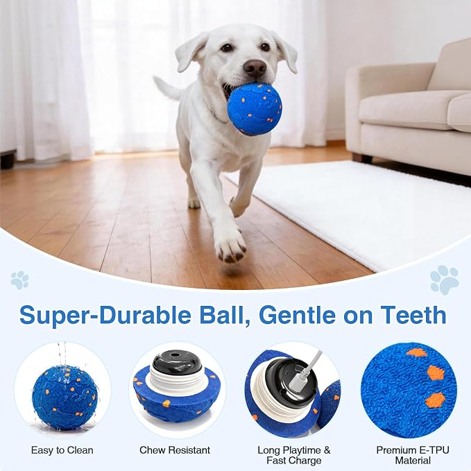 Interactive Dog Toys Ball with 2 Shells – Automatic Moving Rolling(Blue)