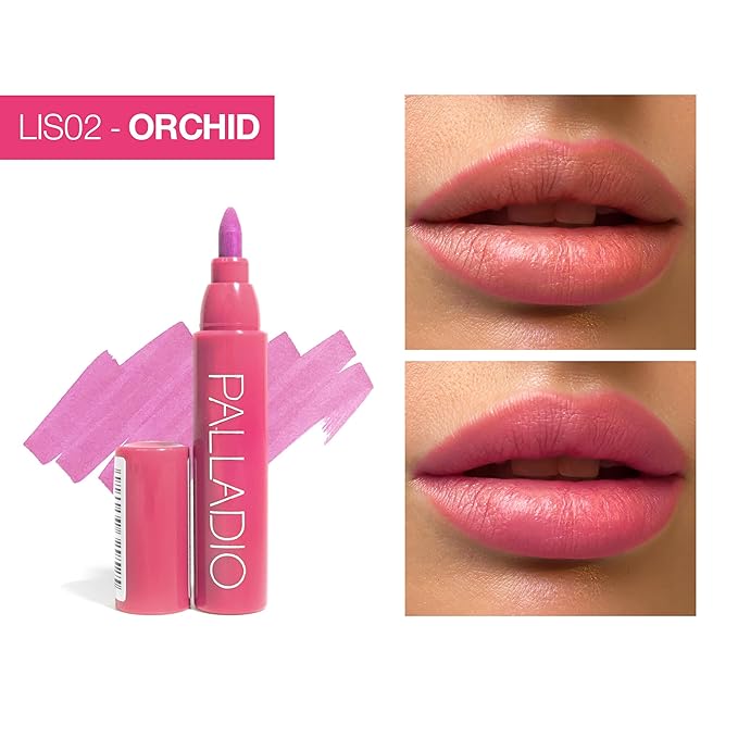 Palladio Lip Stain, Hydrating and Waterproof Formula, Matte Color Look, Longlasting All Day Wear Lip Color, Smudge Proof Natural Finish, Precise Chisel Tip Marker, Orchid