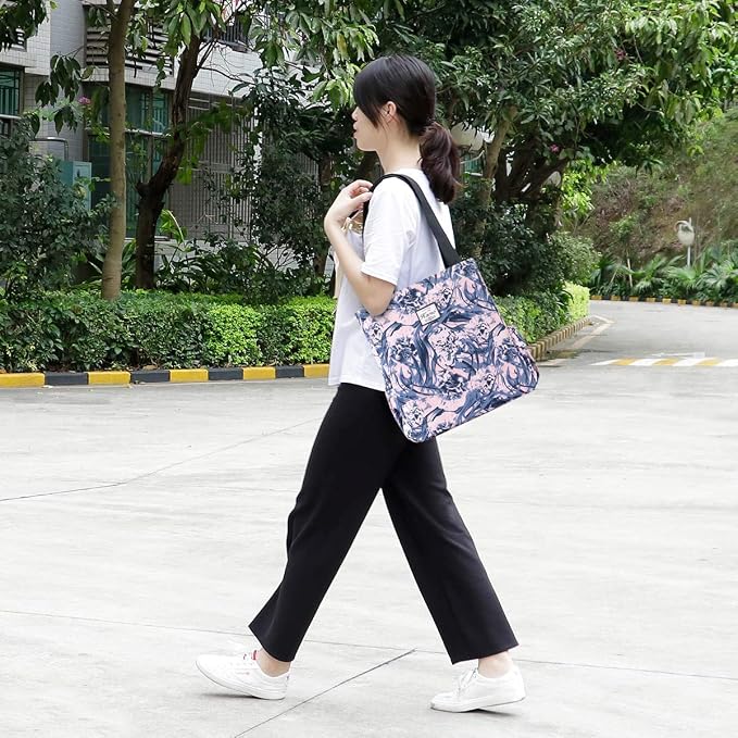 KAMO Floral Tote Bag - Waterproof Lightweight Handbags Travel Shoulder Bag for Hiking Yoga Gym Swimming Travel Beach