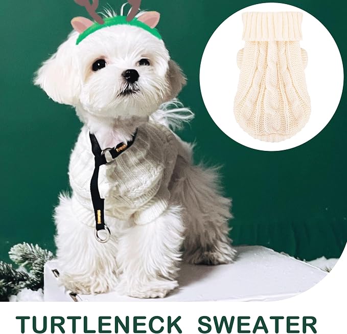 2 Pack Dog Sweaters for Small Dogs, Chihuahua Yorkie Sweater, Puppy Clothes Winter Warm Pullover Clothing, Pet Cat Cold Weather Puppy Cold Outfits M (Beige+Purple)