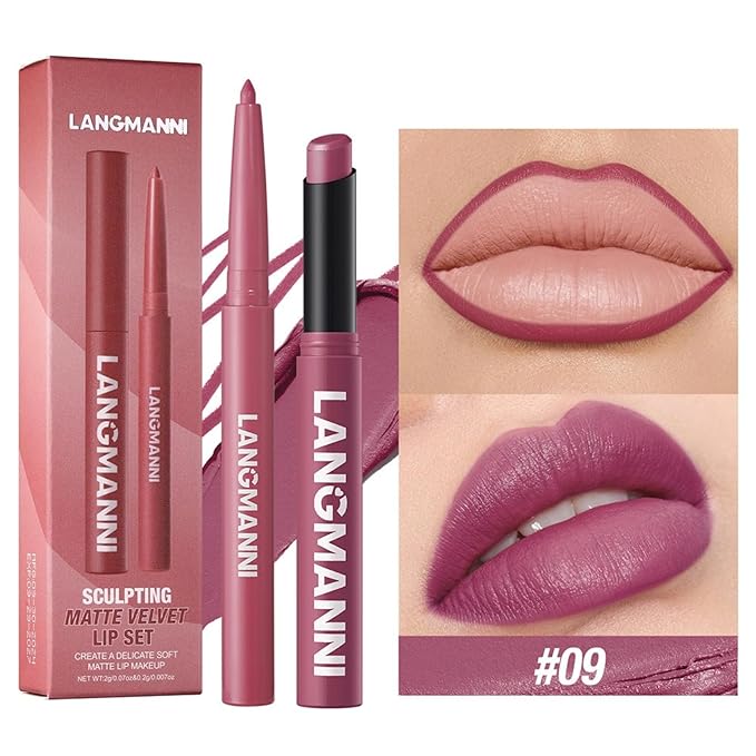 Lip Liner & Lipstick Set (12 Shades) - Long-Lasting, Waterproof & Transfer-Proof Matte Lip Kit, Smooth Creamy Texture, Bold to Nude Shades for Everyday & Party Wear, Ideal for Makeup Lovers (09)
