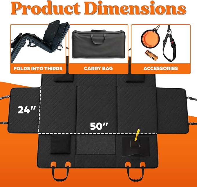 Dog Back Seat Extender - Premium Hard Bottom with Thick Foam, Waterproof Heavy Duty Pet Hammock for Cars, Trucks & SUVs. No-Sag Bridge, Mesh Window & Bonus Accessories (Black)