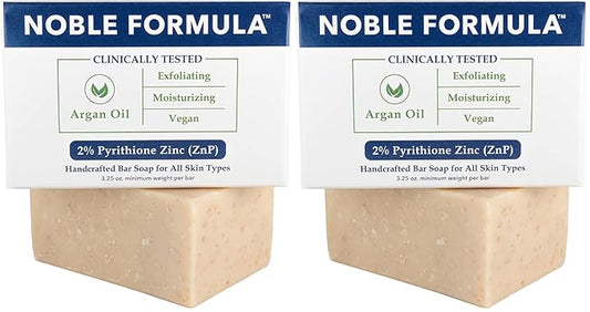 Noble Formula Zinc Bar Soap, Olive Oil and Argan Oil 2% Pyrithione Zinc (ZnP) for All Skin Types Including Those With Acne, Psoriasis and Eczema, 3.25 oz (Pack of 2)