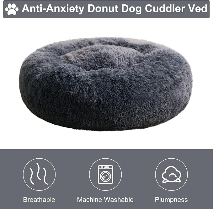 WNPETHOME Medium Round Calming Dog Bed Cat Bed for Comfy Sleep | Dog Bed For Medium Dog, Cute Washable Puppy Bed with Cozy Plush, Fur Anxiety Pet Bed Donut Cuddler (30x30x10In, Navy Blue)