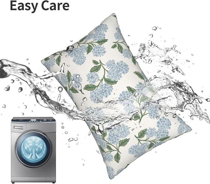 AEIOAE Spring Green Blue Hydrangea Flower Pillow Covers 12x20 Set of 2 | Floral Throw Pillows Case Summer Outdoor Seasonal Decorative Farmhouse Decor Cushion Covers for Home Sofa Bed Couch