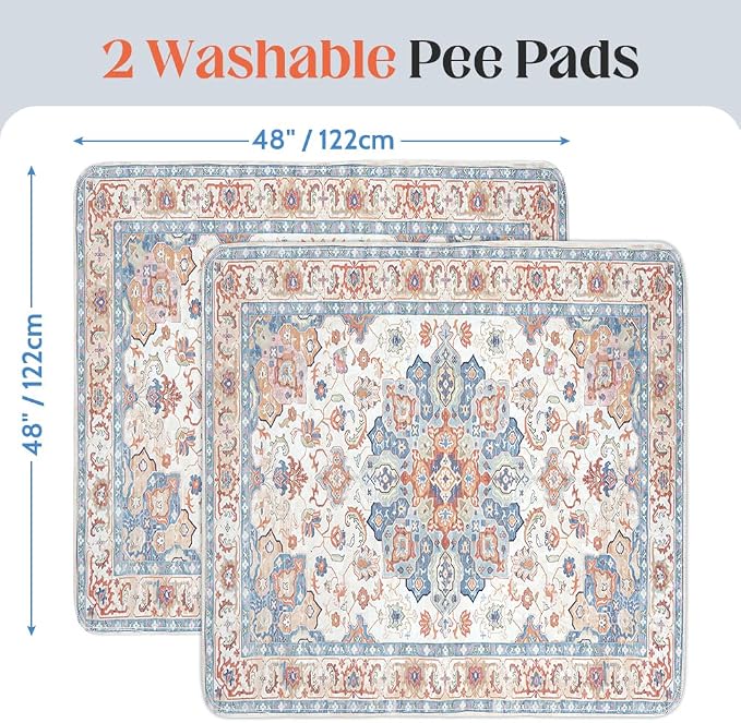 Washable Pee Pads for Dogs, 2 Pack Reusable Puppy Training Pads 48"x48" Super Absorbent Waterproof Dog Training Pads, Non-Slip Potty Pads, Whelping Pads Litter Mat Beige