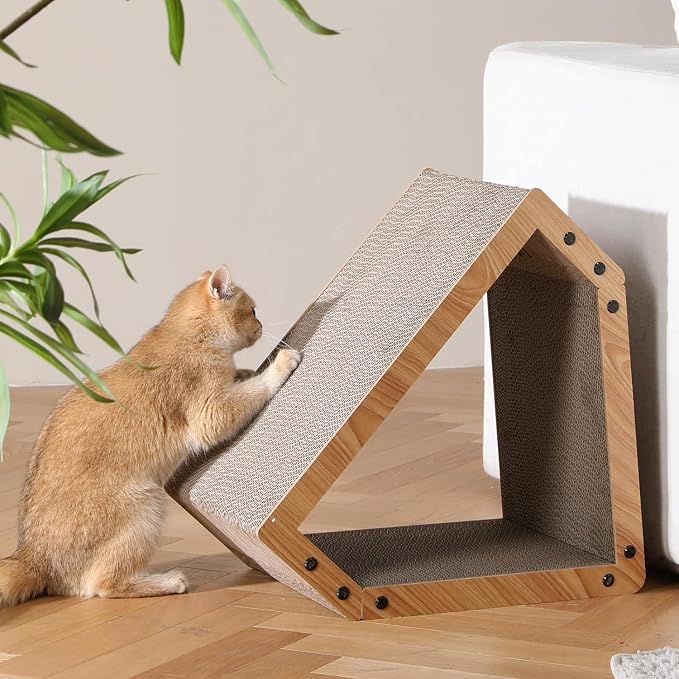 FUKUMARU Cat Scratcher House, Cozy Cardboard Cat Bed Design Scratching Pad | 16.93 Inch Bevelled Surface, Safe and Secure for Kittens, Eco-Friendly, Maximum Load Capacity 22 Lbs