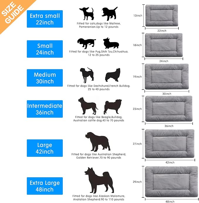 Dog Crate Pad Washable Dog Bed for Crate Large Cozy Mat 42-Inch Gray | Ultra Soft Kennel Pad,Anti-Slip Bottom,Fits for Most Metal Crates,Comfortable Sleeping Pet Mat