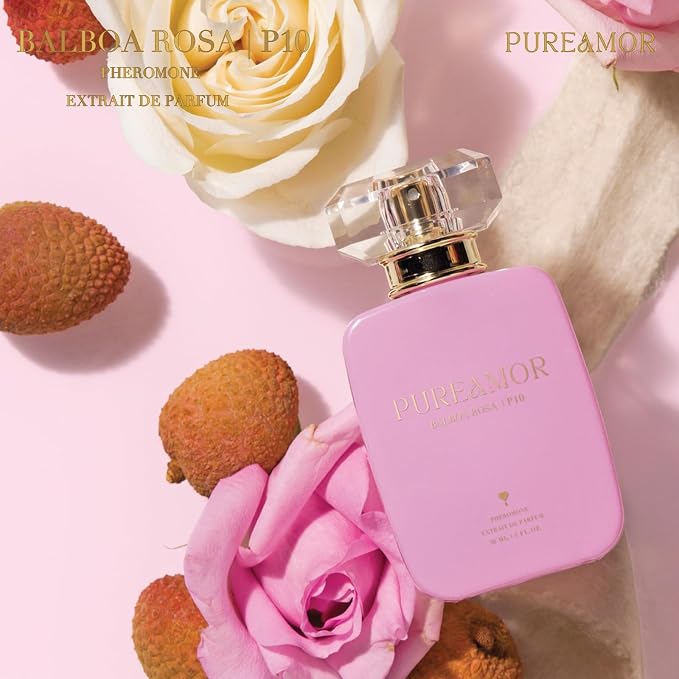 PUREAMOR Pheromone Perfume for Women, Balboa Rosa Extrait de Parfum Spray – Romantic Floral Scent with Rose, Lychee & Cashmere, Long Lasting Fragrance, 1.0 oz / 30 ml