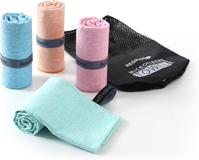REDKISS Microfiber Workout Towels - 39 x 11inches Quick Dry, Highly Absorbing, Odor-Free, for Women & Men, Gym Towel for Hot Yoga, Tennis, Working Out, Camping, Set of 4 Colorful