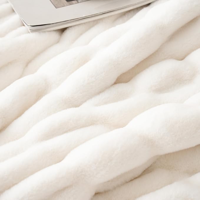 BATTILO Soft Faux Fur Throw Blanket for Couch, Double Side, 60"x80", White | Luxury Minky Couture Blanket, White Throw Blanket, Silky Cozy Soft Thick Faux Fur Blanket For Bed, Sofa Living Room