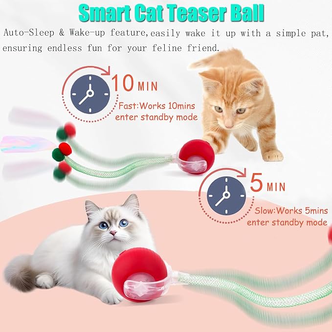Speed 2.0 Tail Interactive Cat Toys for Indoor Cats, Moving Cat Toy | Chirping & Motion Activate Cat Toy, Smart Kitten Toys Rolling Ball Moving Ball, Electric Dog Cat Ball for Enrichment Exercise