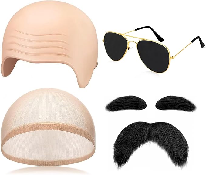 4 Pcs Bald Caps Set Makeup Bald Head Wig Caps Cosplay Costume Accessories for Men Women Party Supplies