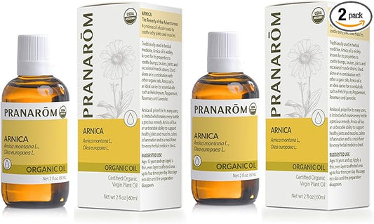 Pranarom - 2 Pack - USDA Certified Organic French Arnica Virgin Plant Oil - 2 fl oz Glass Bottle Each - Massage Oil for Body, Relaxing, Soothing for Joints & Muscles