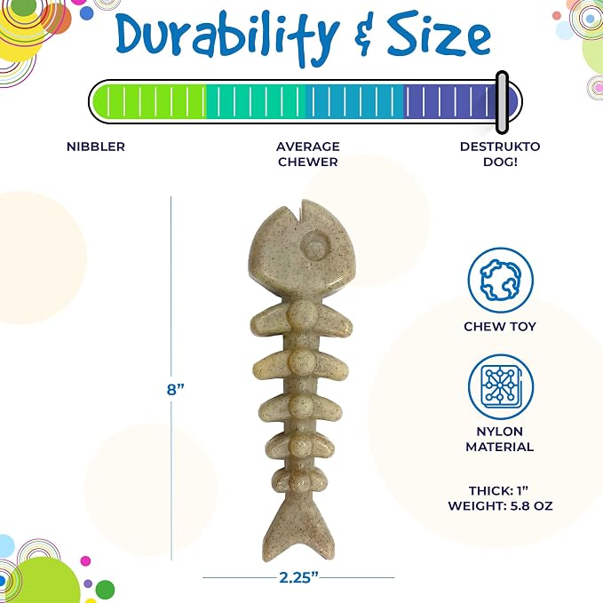SodaPup Fish Bone – Durable Dog Chew Toy Made in USA from Non-Toxic, Pet Safe, Food Safe, Nylon Material for Mental Stimulation, Clean Teeth, Fresh Breath, Problem Chewing, Calming Nerves, & More