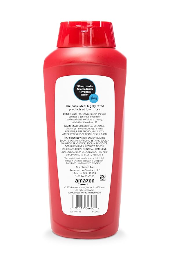 Amazon Basics Men's Body Wash, Sport Scent, Paraben and Phthalate Free, Refreshing Shower Gel, 18 Fluid Ounce