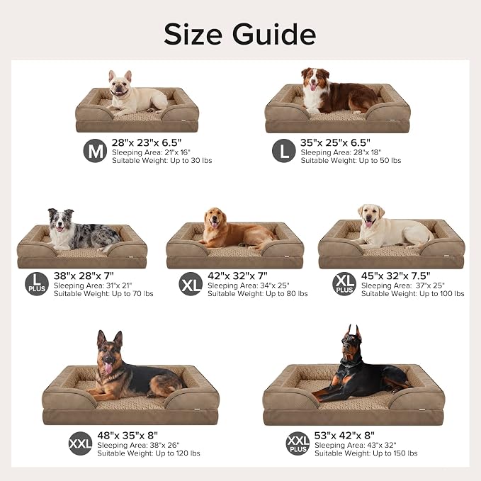 XXL Plus Orthopedic Dog Beds Large Sized, XL Washable Dog Sofa with Egg-Crate Foam, Waterproof Lining and Non-Skid Bottom
