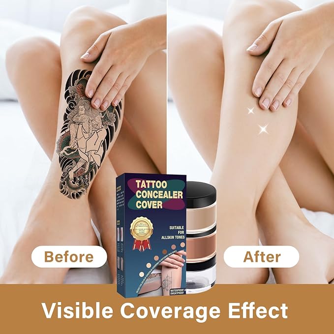 Tattoo Cover Up Makeup Waterproof - 2 Natural Shades for Body Art, Scars & Skin Imperfections