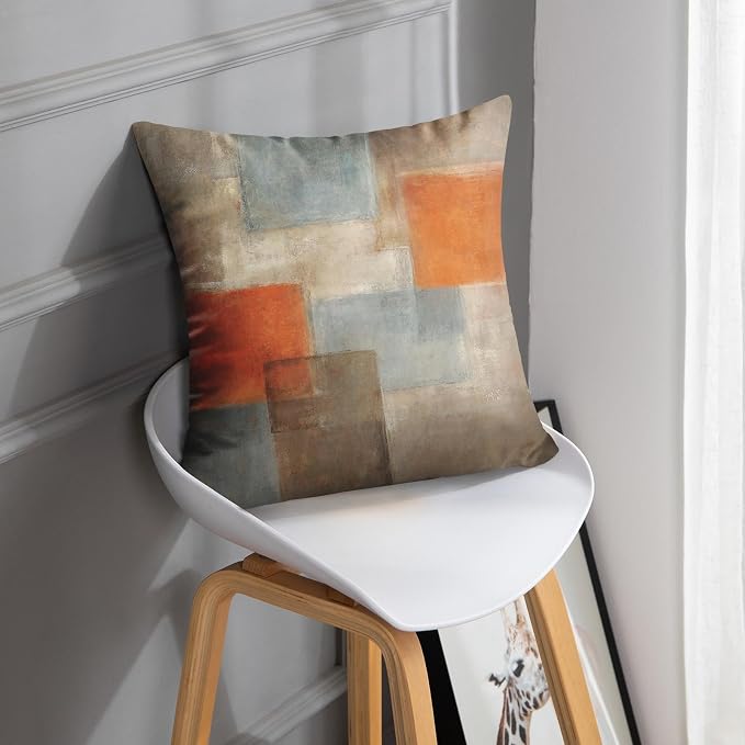 Throw Pillow Covers Set of 2, 20 x 20 Inch, Grey Burnt Orange | Abstract Modern Art Outdoor Decorative Square Pillow Cases Couch Cushion Case for Couch Bed Sofa Living Room Home Decor