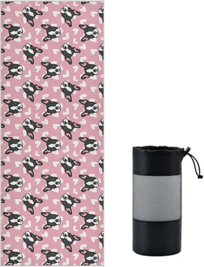 Cute French Bulldog Yoga Mat Towel Non Slip Soft Sweat Absorbent Hot Yoga Mat Towel for Hot Yoga, Pilates and Workout-73 x 27 Inch