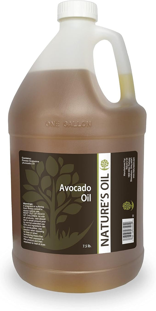Nature's Oil Avocado Oil 1 Gallon (128 Fl Oz) - 100% Pure Carrier for Massage, Diluting Essential Oils, Hair & Skin Care Benefits, Moisturizer & Skin Softener