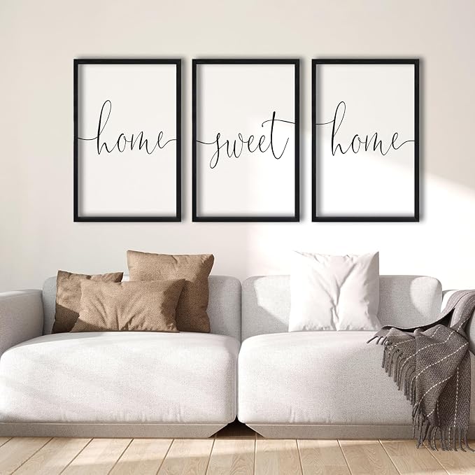 RLWangChao Home Sweet Home Sign Set of 3 Wall Art Decor 16"X11" Black | Vintage, Bedroom Above Bed, Minimalist Modern Living Room, Wooden Framed, Warm And Cozy Family Wall Hanging