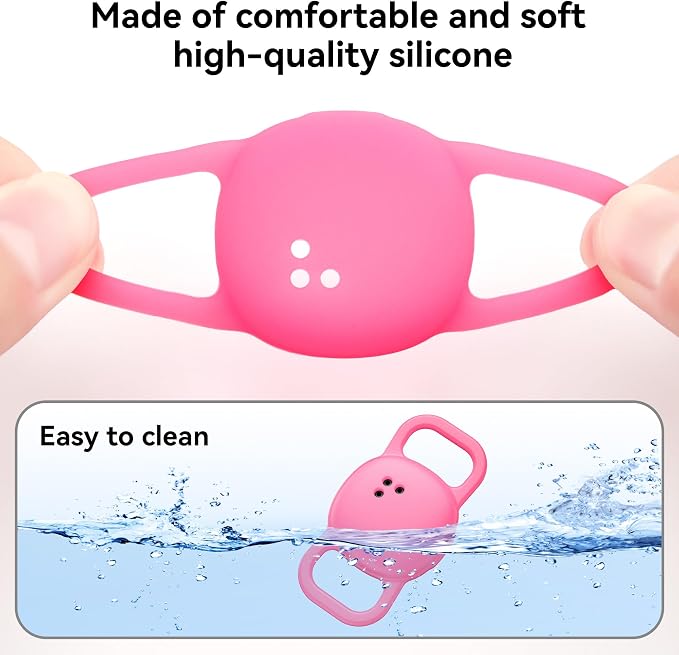 Cat Collar Case for Life360 Tile Sticker Tracker, 2-Pack Silicone Anti-Lost Protective Cover for Life 360 Tile Sticker Holder for Dog/Pet Collars, Durable, Easy Installation, Lightweight, Neon Pink