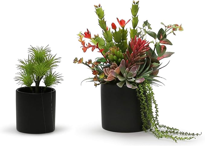 WGVI Matte Black Ceramic Cylinder Vase Width 6.5" Height 6", Flower Arrangements, Candle Holder, Terrarium Planter Pot, Storage Container Organizer, Pen Brush Holder, Modern Table top Decor, 6 Pc