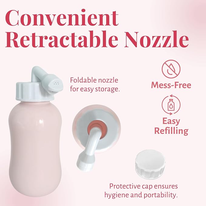 Adorable Pink Peri - Peri Bottle After Birth Care for Postpartum Essentials Feminine Pink Portable Bidet Water Squeeze Spray Bottle for Pain Relief tears Hemorrhoids with Bottle Cap 300 ml (10 oz)
