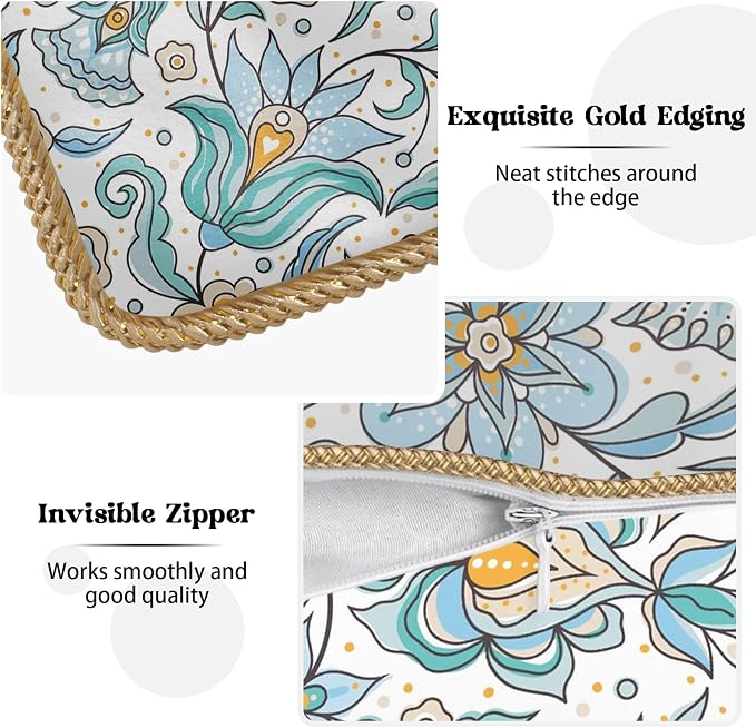 KSLIDS Vintage Floral Soft Velvet Throw Pillow Covers Set of 2 Blue Yellow Flower Birds Decorative Pillow Covers 18x18 Inch Chinoiserie Country Pillow Case for Sofa Couch Bedroom Farmhouse Home Decor