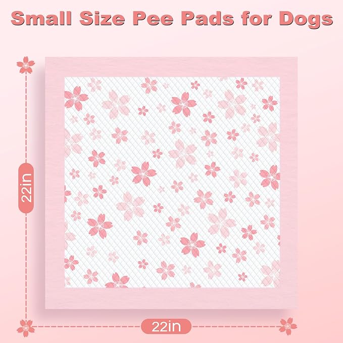 MIZOK Pink Puppy Pads with Adhesive Tabs Wee Wee Pads for Dogs 22x22in 50Ct | Cute Cherry Blossom Designs Feature Pheromone Attractant for Fast Training Small Dog Potty Pads Ideal for Female Puppy Needs