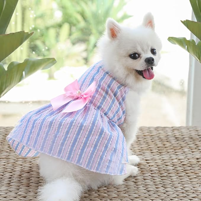 TAPBULL Dog Dresses, Fashionable Pet Dog Clothes, Cute Cat Birthday Dress Outfit (Blue/Red/Pink/Pink-Blue/Yellow-Blue 5-Pack), X-Small