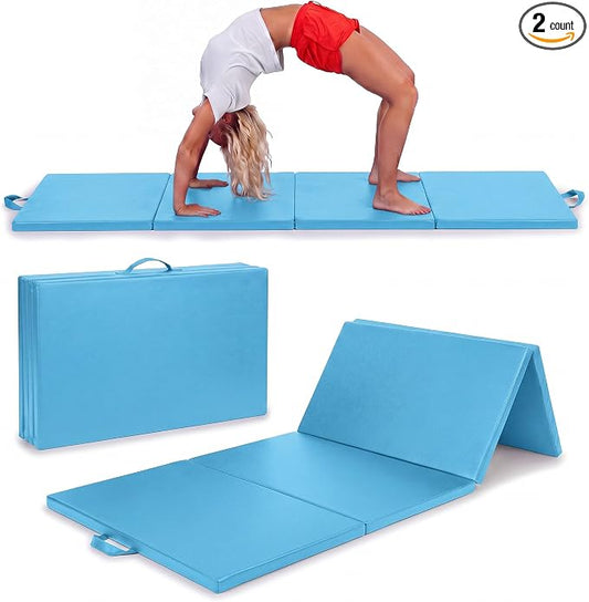 2 Pack Folding Gym Mat for Home Gym & Tumbling, 71''x 24'' High Density Exercise Mat with Carry Handles, Non Slip Gymnastics Mats for Teenages, Yoga, Stretching & Martial Arts