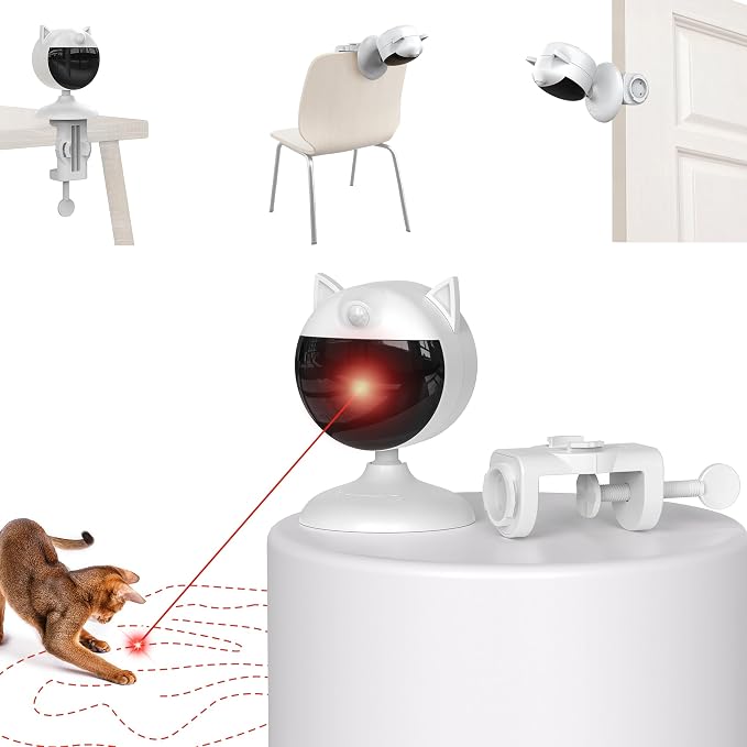 Potaroma Smart Sensor Cat Laser Toys Interactive, Motion Activated Truly Random Trjajectory, Clamp Design, Automatic Chargeable Kitten Toy Indoor Exercise, Cream White | Motion Activated Truly Random Trjajectory, Clamp Design, Automatic Chargeable Kitt...
