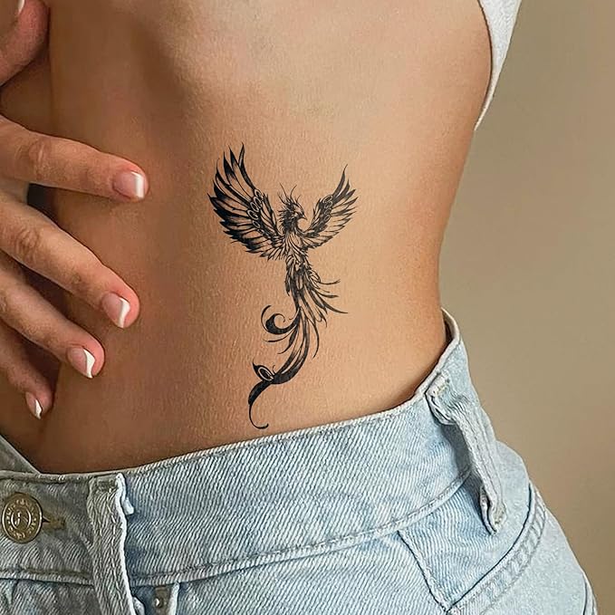 Semi Permanent Tattoos, 2 Sheets Realistic Large Coiled Dragon Sword & Flaming Phoenix Couple Temporary Tattoos for Men Women Back Arms Calf, 2 Weeks Fake Tattoos, Waterproof and Non-Reflective