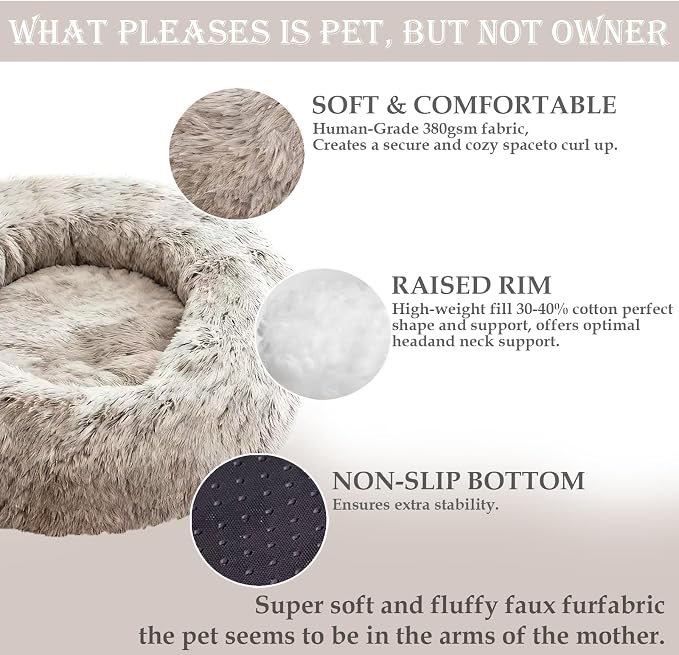 Washable Calming Dog & Cat Bed for Ultra Large Small Medium Size Pet | Donut Round Cute Warming Mat House Supply Indoor, 8 Sized Deal Necessity Essential Furniture for Boy Girl Puppy Kitten kitty